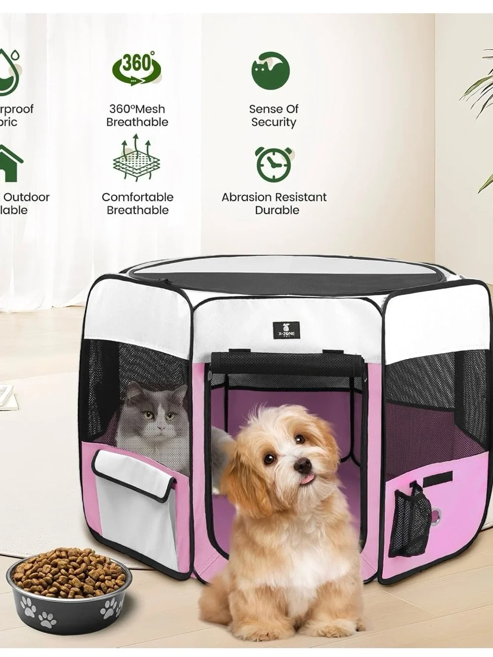 X-ZONE PET Portable Foldable Pet Dog Cat Playpen Crates Kennel, Large